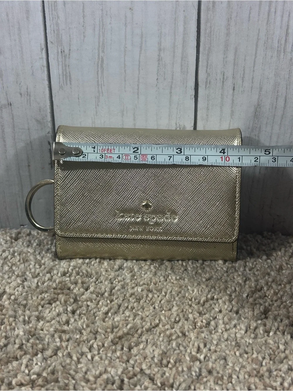Kate Spade New York Champagne Trifold Wallet w/ Black Polka Dots